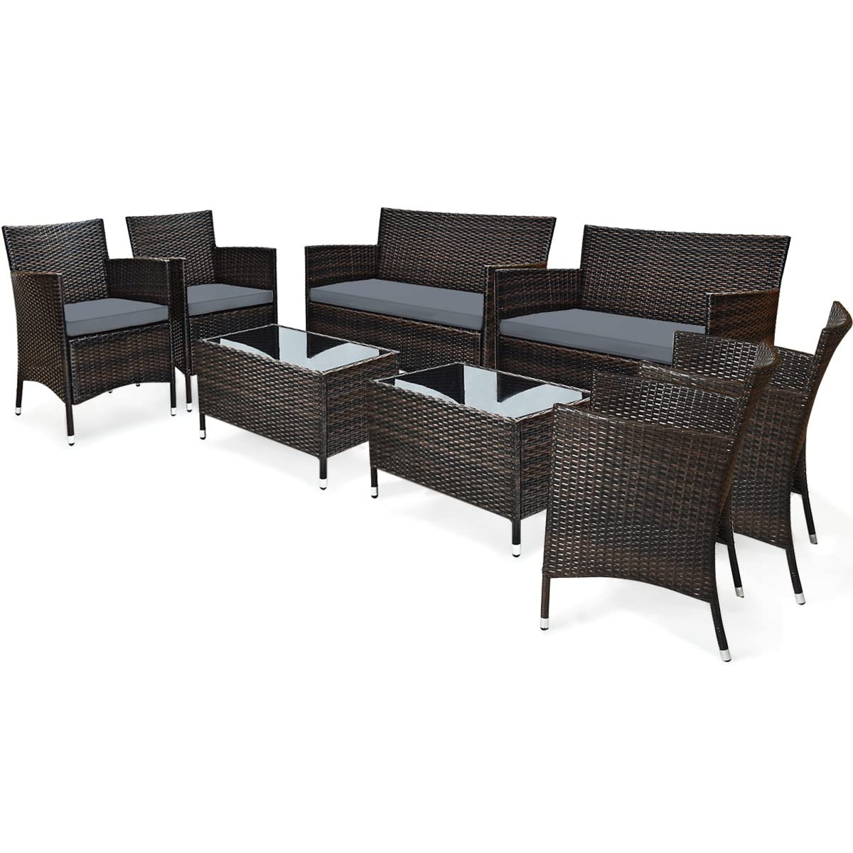 Costway 8-piece rattan patio set with all-weather design for outdoor spaces.