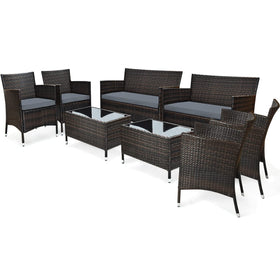 Costway 8-piece rattan patio set with all-weather design for outdoor spaces.