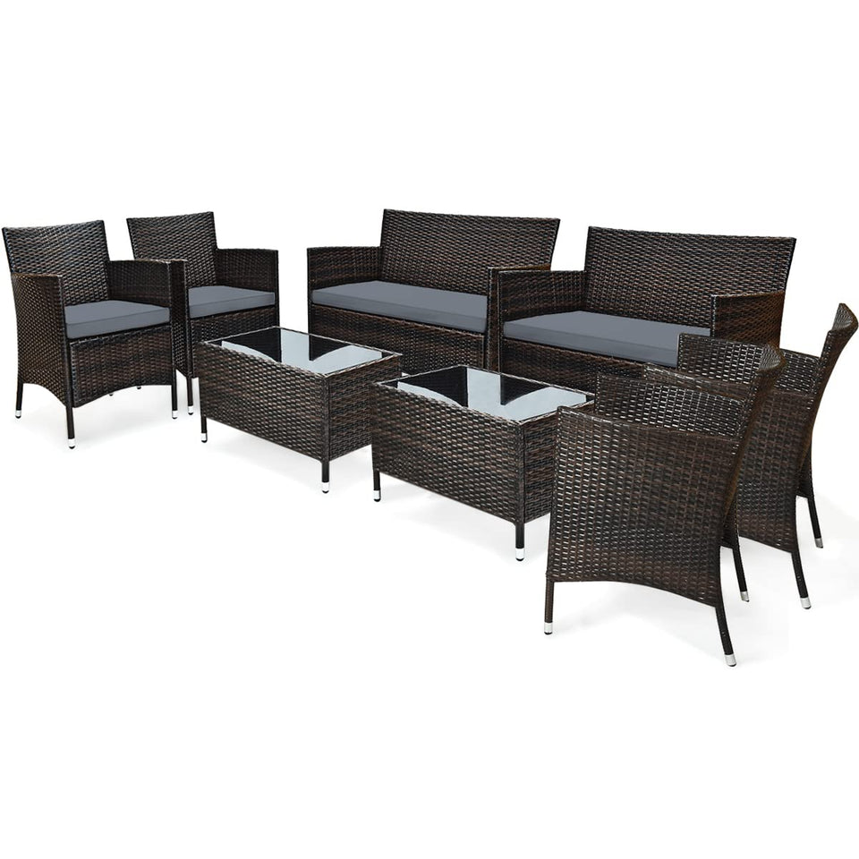 Costway 8-piece rattan patio set with all-weather design for outdoor spaces.