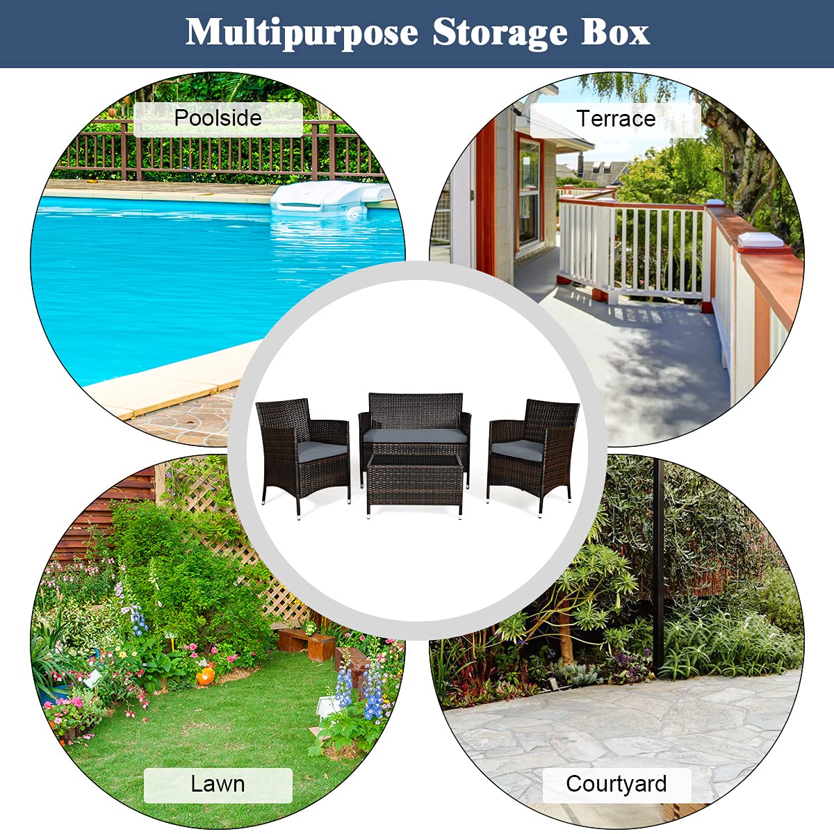 Costway versatile configuration options fit decks, patios, gardens, and poolside areas.