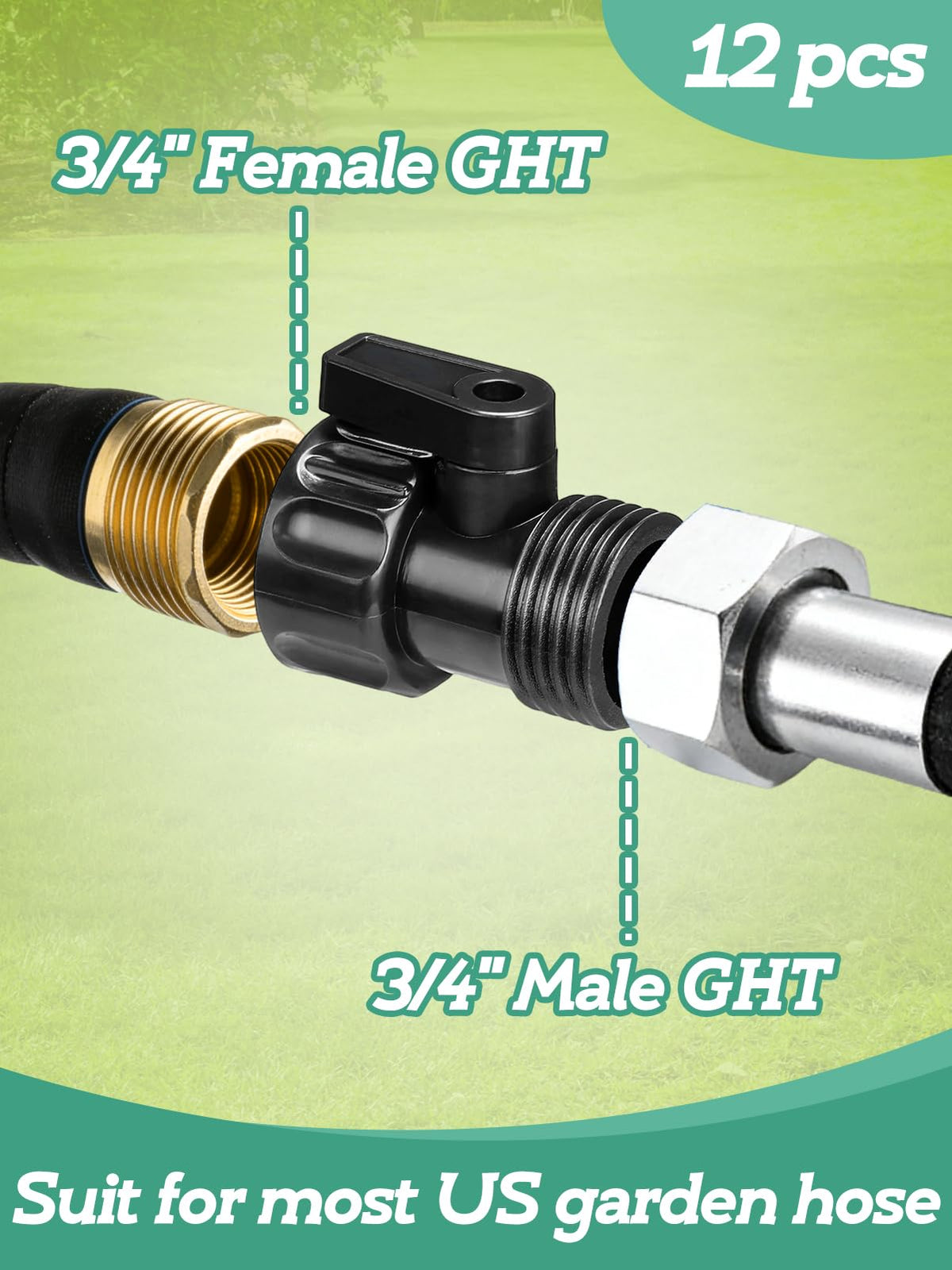 Cosweet 3-4in thread valve fits standard garden hoses.