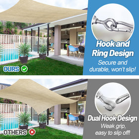 Cosweet carabineer-hook attachment enables fast, stable shade sail connections.
