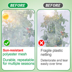 Cosweet garden netting with drawstring-secure fastening for windy conditions.
