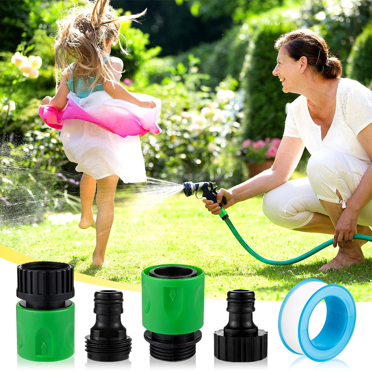 Cosweet compatibility with 5/8-inch and 1/2-inch hoses ensures versatility.