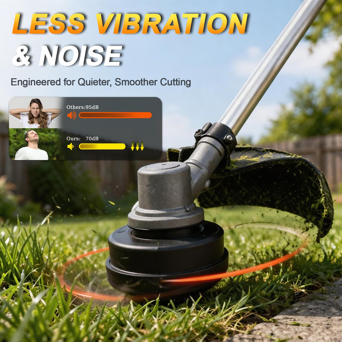 COSY GARDEN TOOLS orange line spans 328 feet for fewer reloads during work.