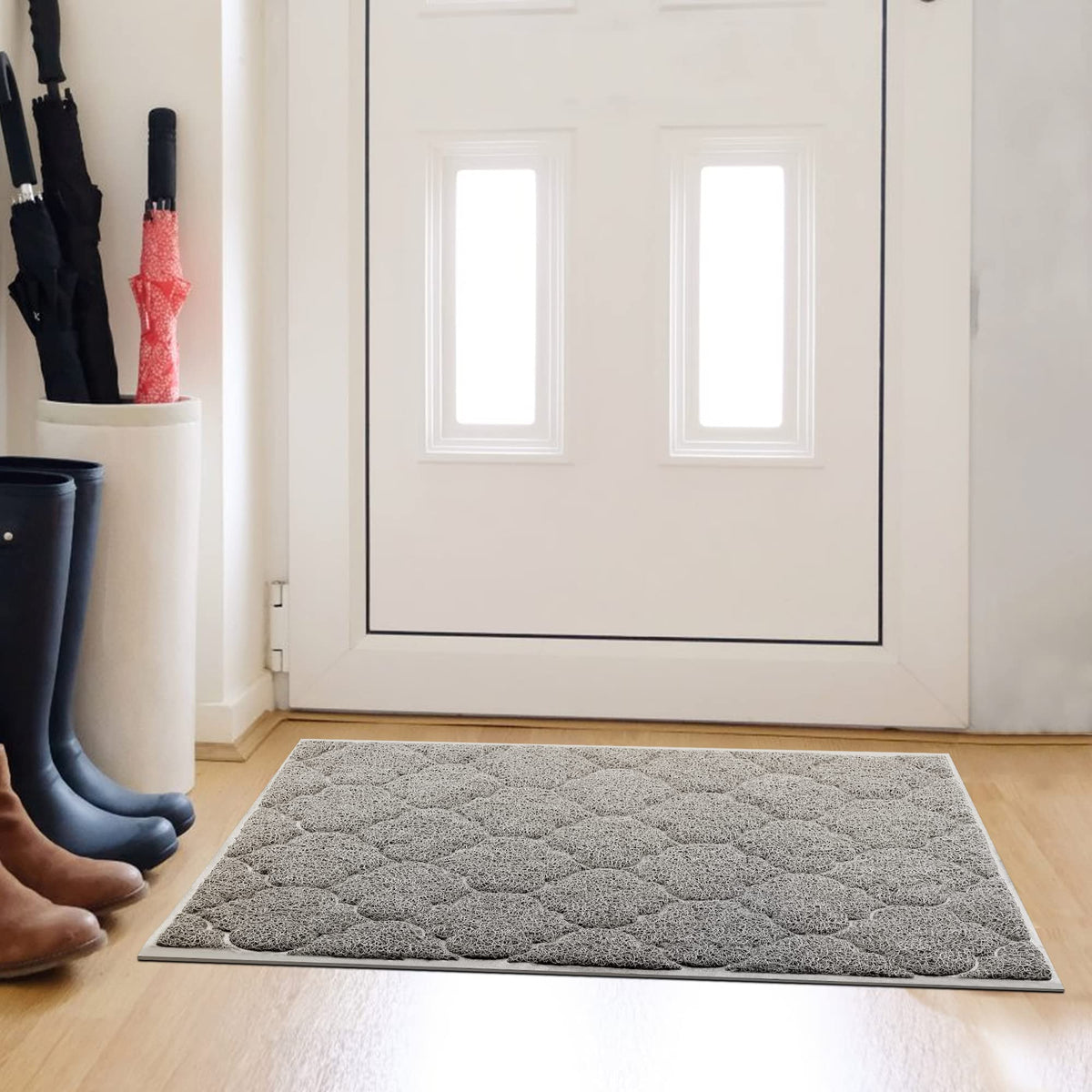 Cosyearn door mat texture closeup in grey highlighting soft cushioning and durability.