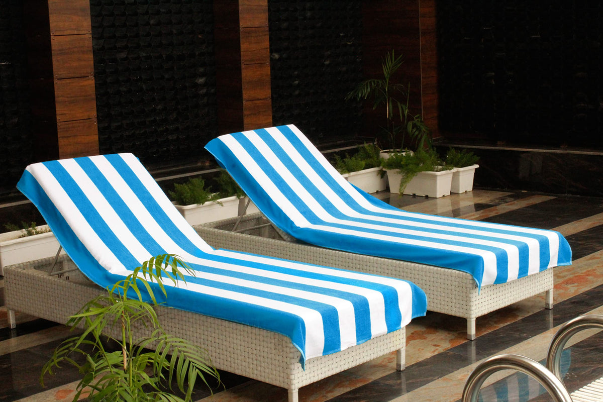 COTTON CRAFT cabana stripe aqua and white pattern adds outdoor style
