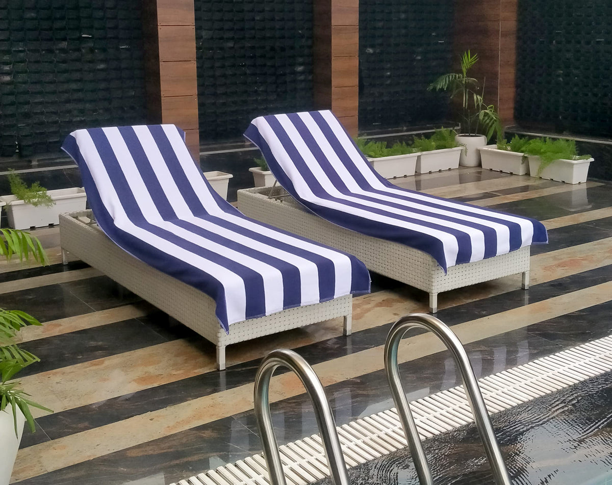 Cotton Craft cabana stripe pattern adds timeless navy and white style.