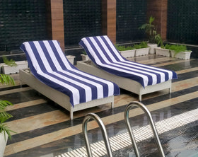 Cotton Craft cabana stripe pattern adds timeless navy and white style.