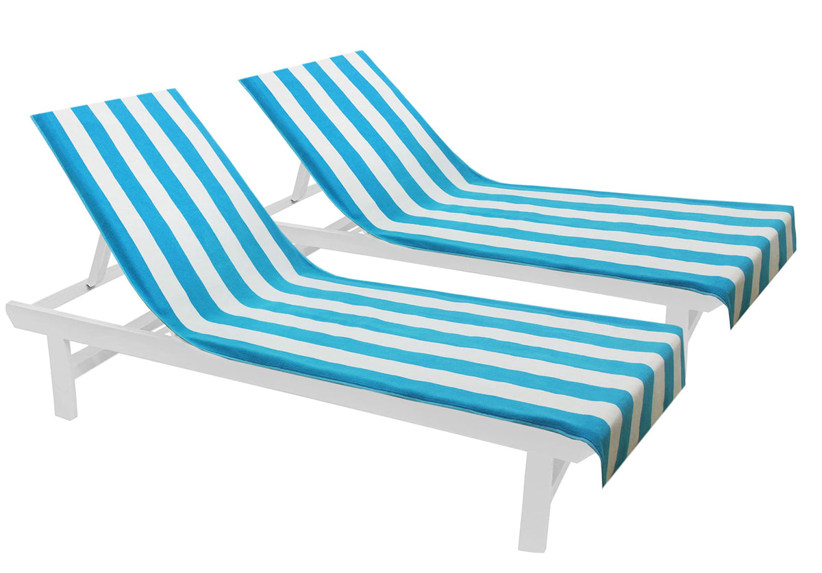 COTTON CRAFT pool lounge chair cover two-pack in cabana stripe aqua for poolside use