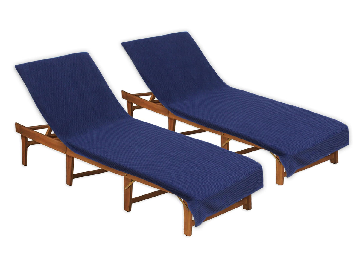 COTTON CRAFT pool lounge chair covers in navy, two-pack for poolside comfort.