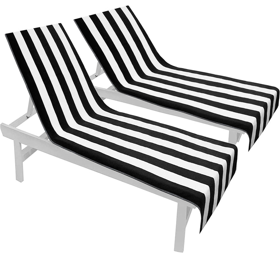Cotton Craft pool lounge chair cover cabana stripe on chair adds chic sun protection.