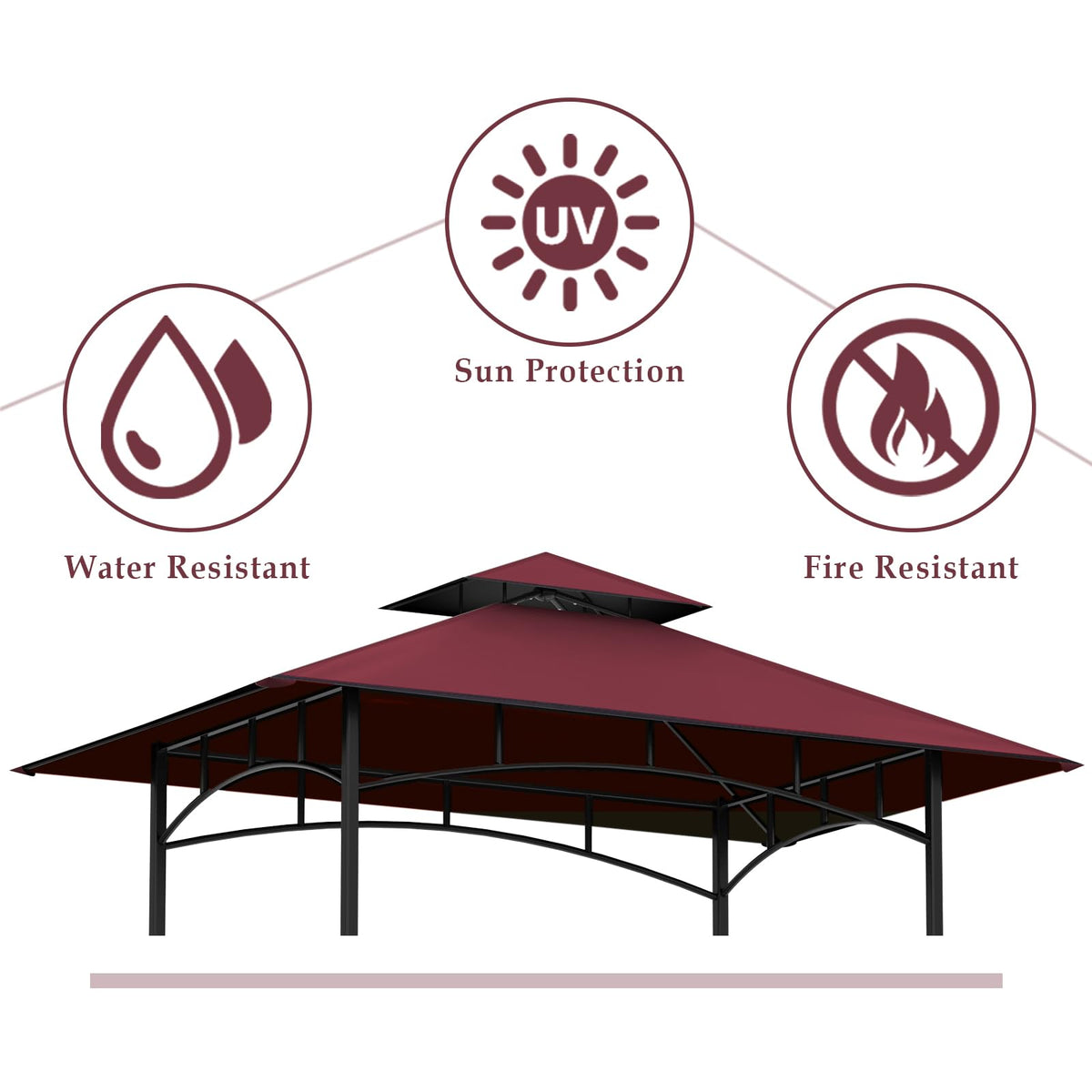 COVBOARD burgundy canopy showing double roof design for airflow