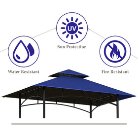 COVBOARD double-roof blue canopy promotes airflow while shielding outdoor seating