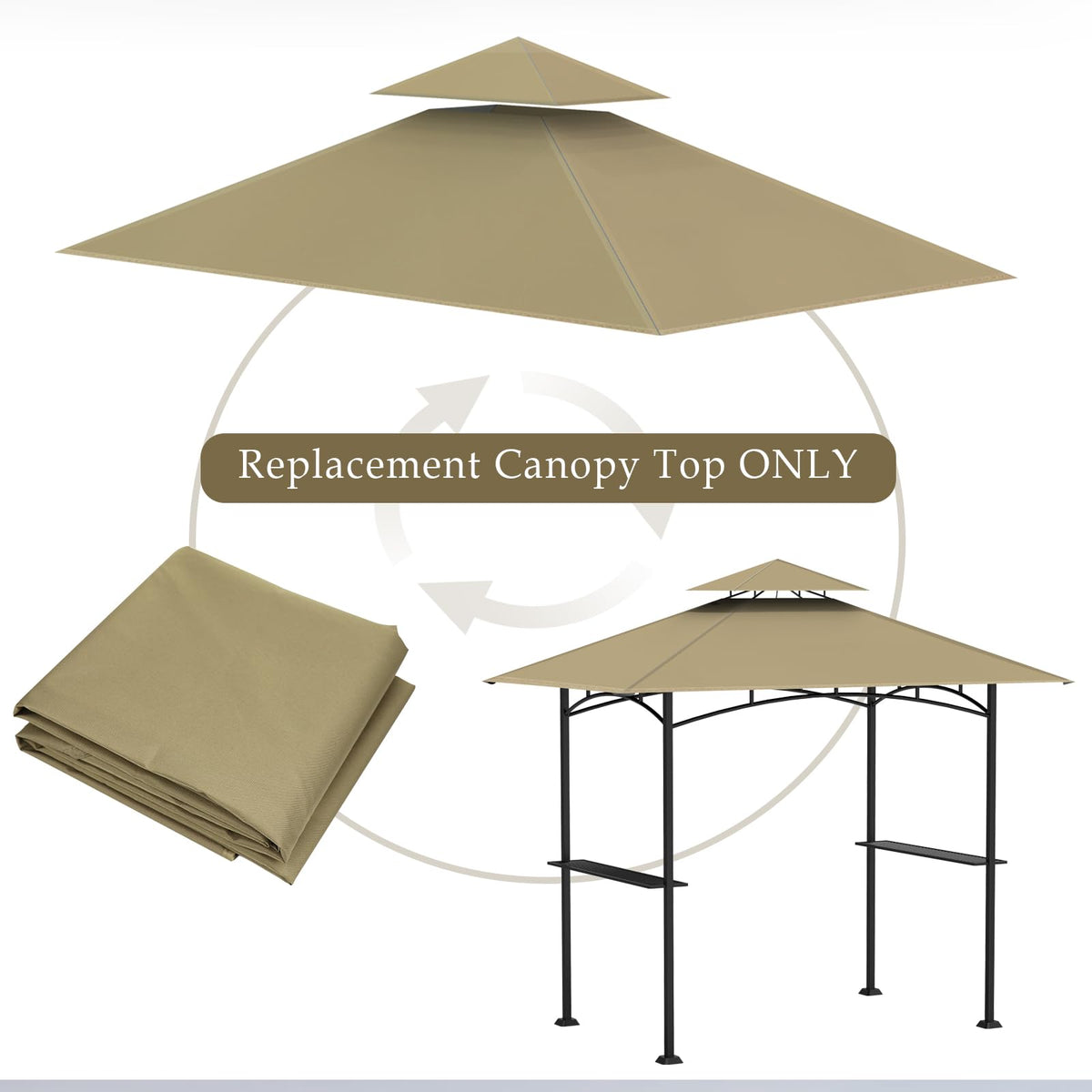 COVBOARD khaki canopy blocks sun and light rain.