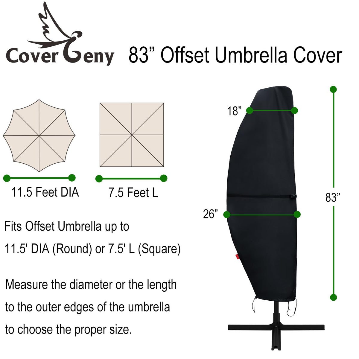 Cover Geny 600D waterproof fabric guards your outdoor parasol from rain and debris.