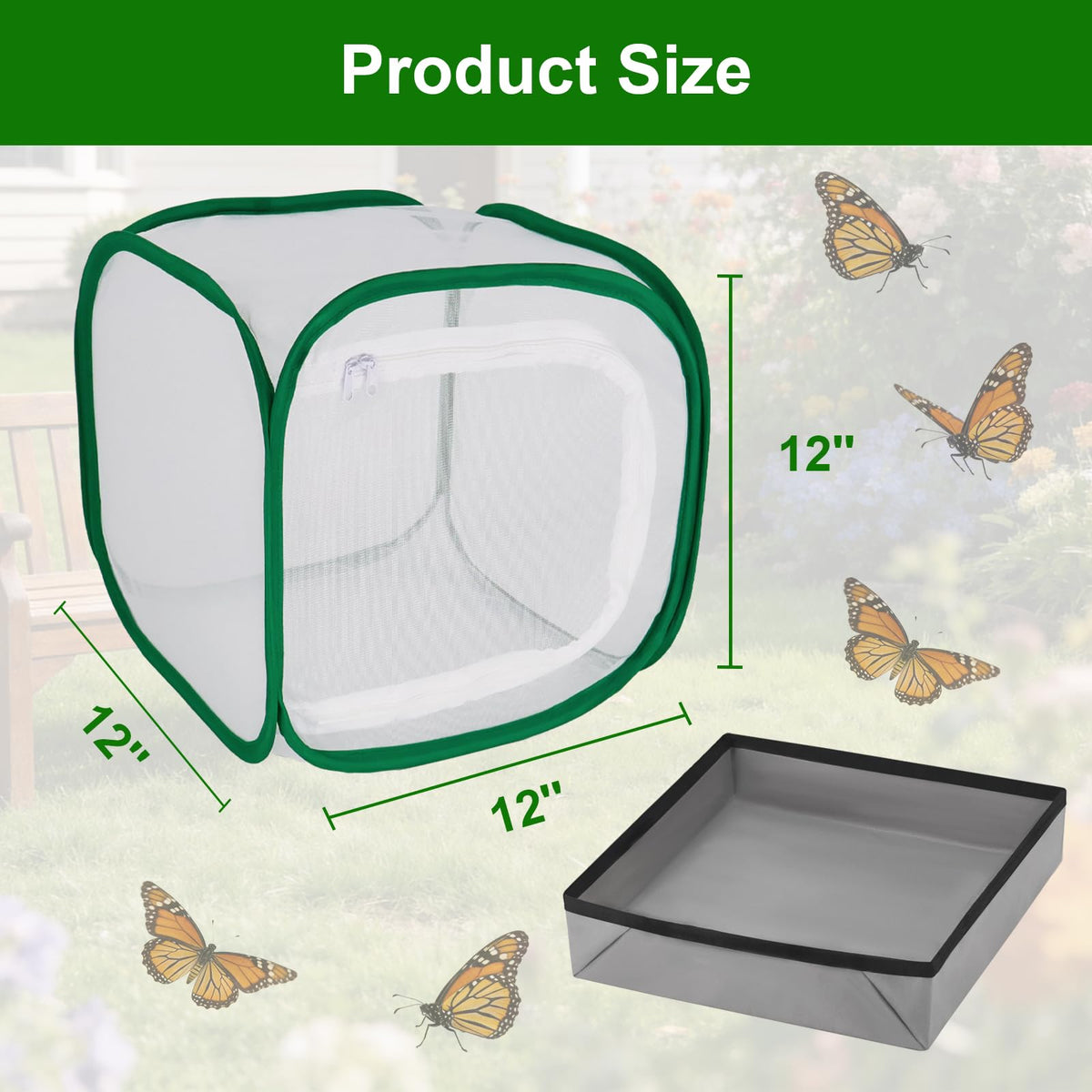 Cover Geny medium garden cage spacious for two large milkweed plants.
