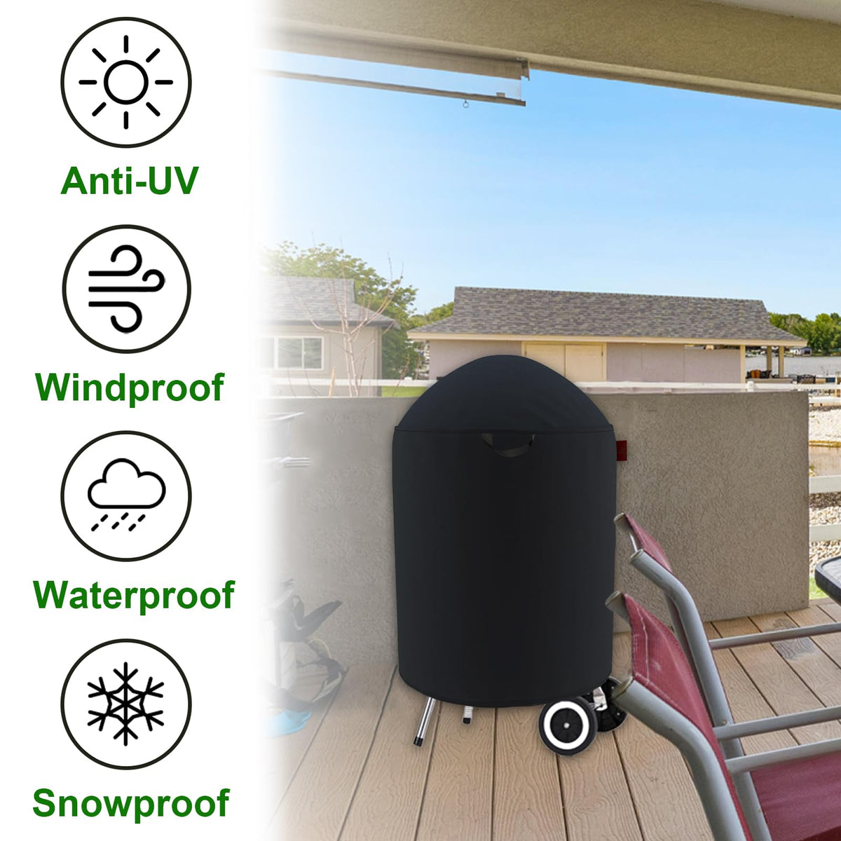 Cover Geny Premium Grill Cover easy-clean finish; rinse and air dry after use.