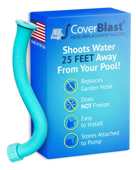 CoverBlast pool cover pump attachment closeup, showcasing durable ABS housing and secure fit.
