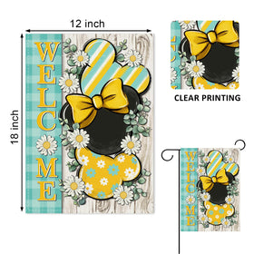 Covido daisy flower flag in yellow teal plaid for cheerful seasonal flair
