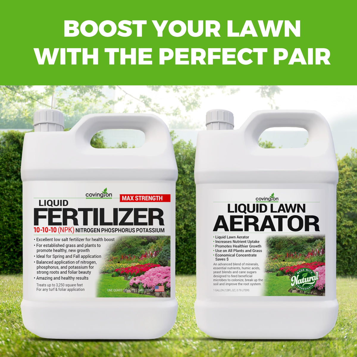 Covington Naturals 10-10-10 hose-end sprayer enables quick coverage.
