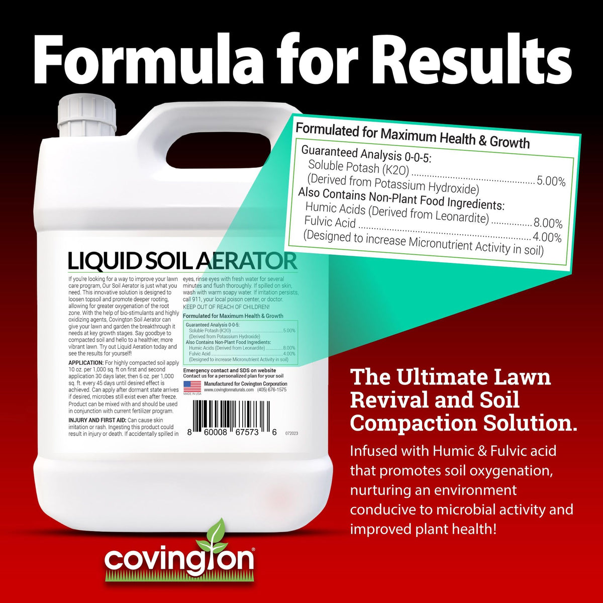 Covington Naturals American-made quality badge on packaging signaling trusted lawn care.