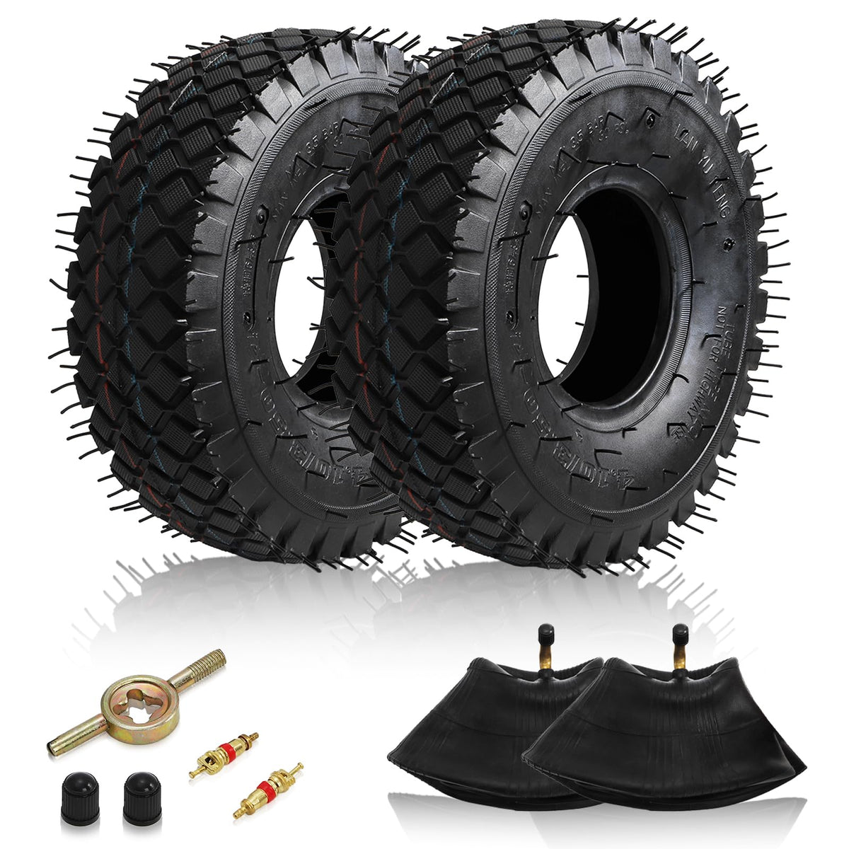 Covzoe 2-set 410-350-4 tire package ready for lawn care equipment.