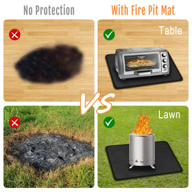 CowCity foldable storage mat neatly stowed beside a fire pit.