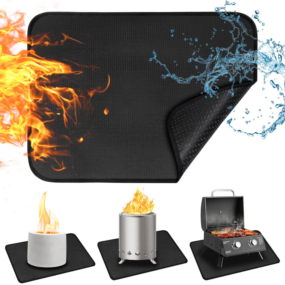 CowCity under grill mat with anti-slip bottom protecting outdoor surfaces.