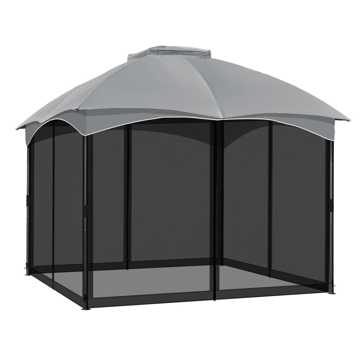 CowVIE gazebo netting front view shows 4 panels for outdoor bug protection and airflow.
