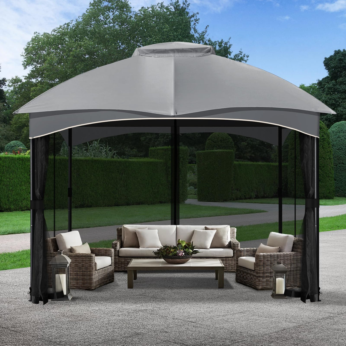 CowVIE gazebo netting fire-retardant nylon texture for safer outdoor use.