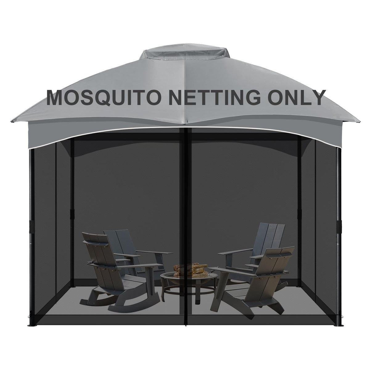 CowVIE gazebo netting panel closeup reveals reinforced zipper for easy entry.