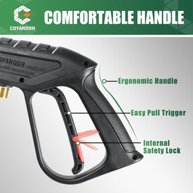 Coyardor ergonomic handle with trigger lock for comfortable operation.