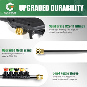 Coyardor extension wand with brass fittings for durability and extended reach.