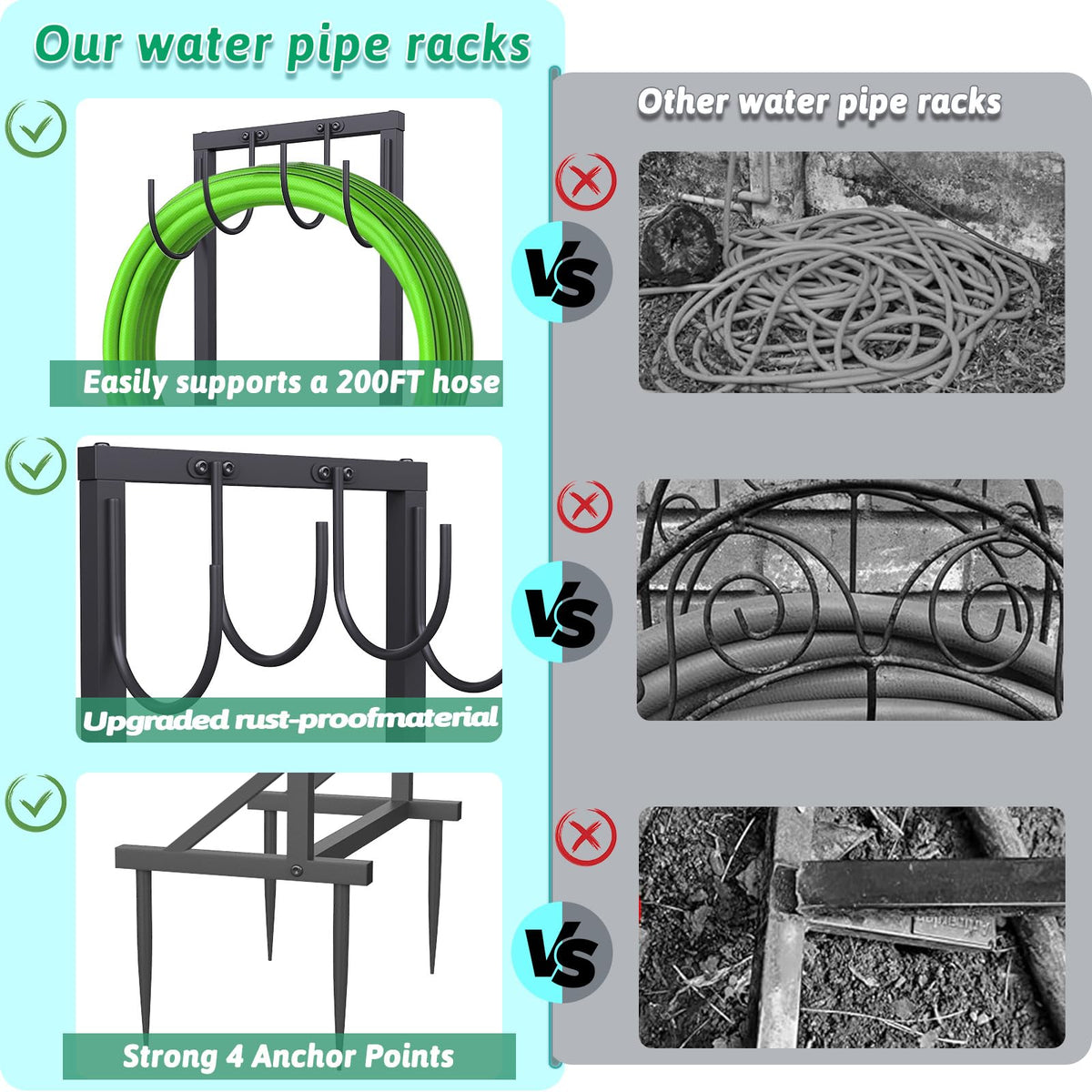 COZEER double-rod design reduces bending and supports long hoses securely.
