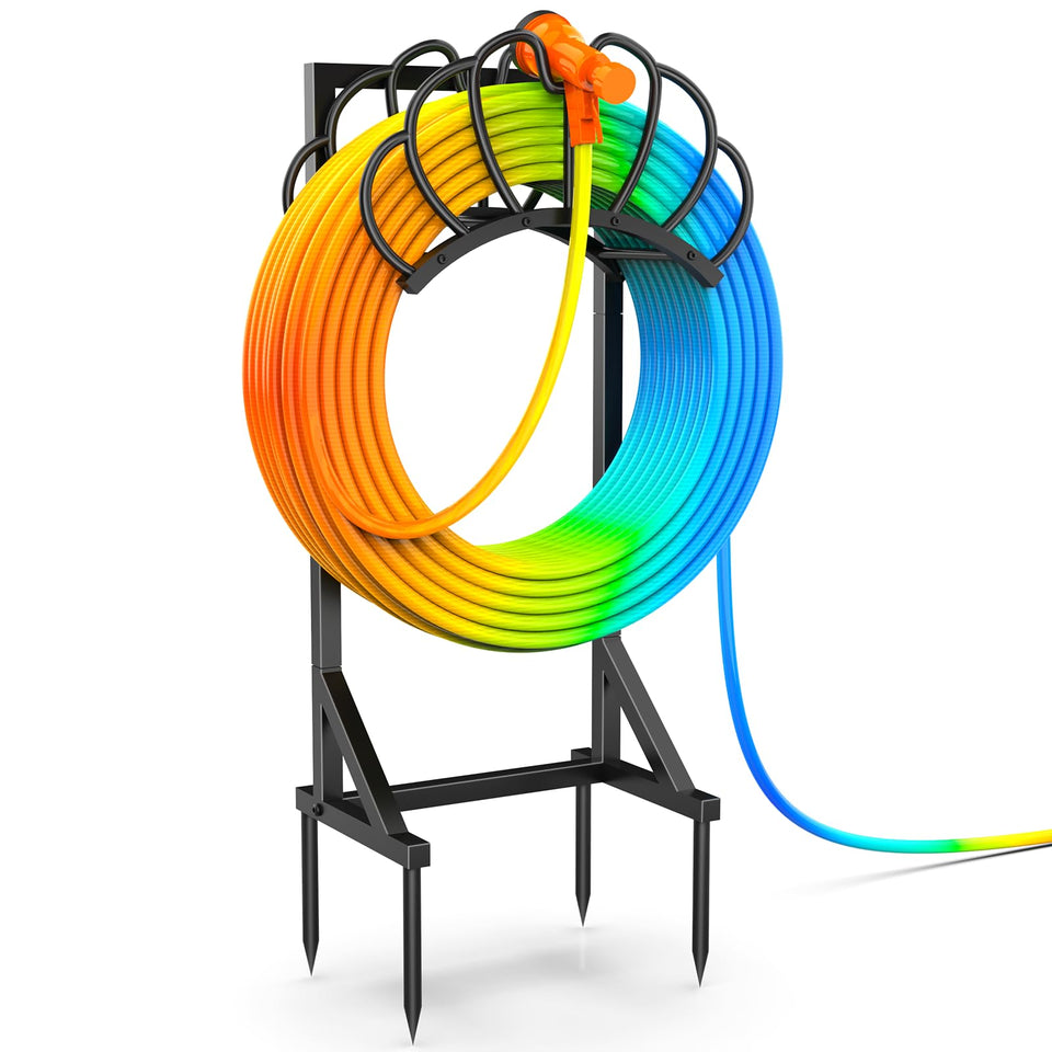 COZEER garden hose holder with floral design keeps hoses neatly organized outdoors.
