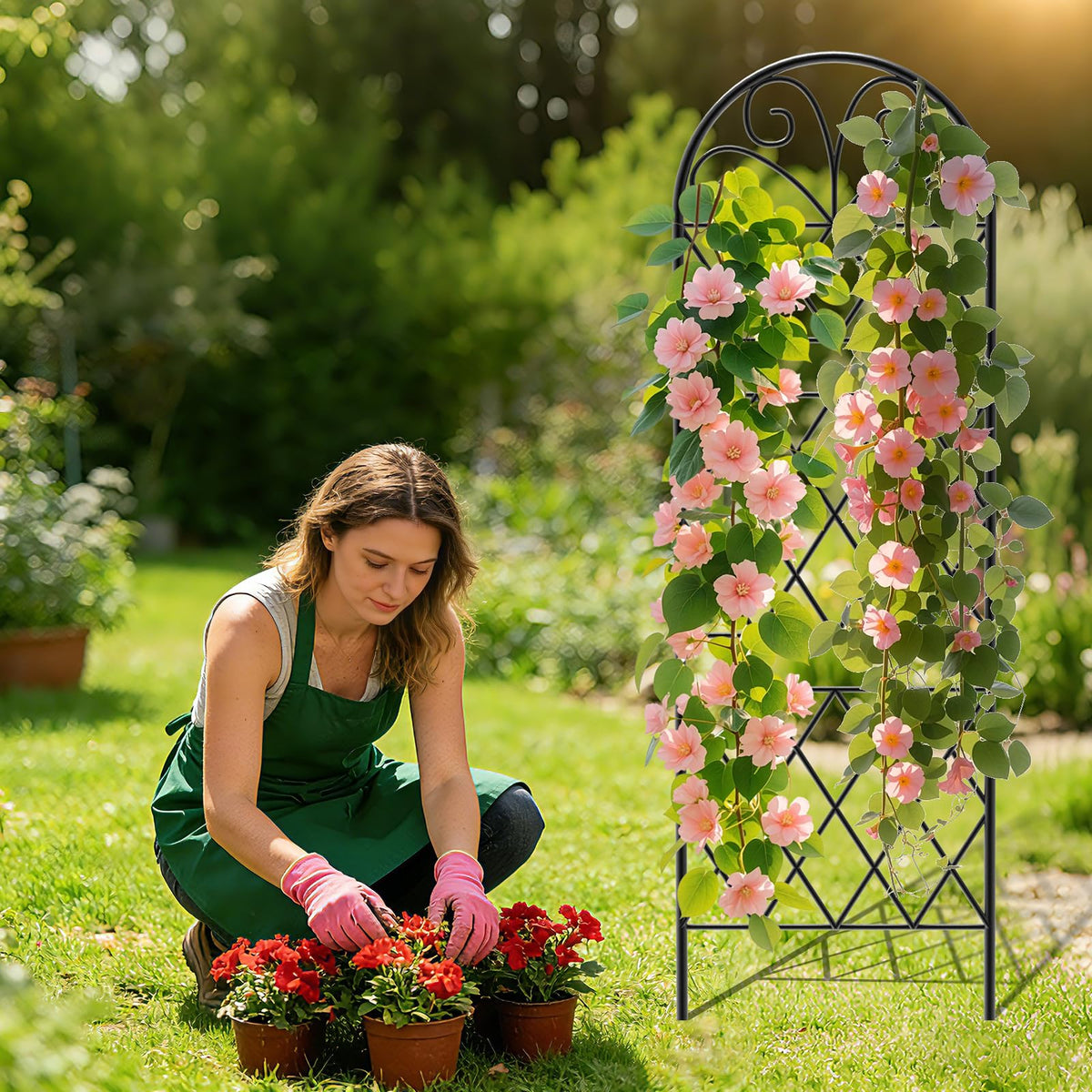COZEER Garden Trellis on patios adds stylish structure for potted vines.