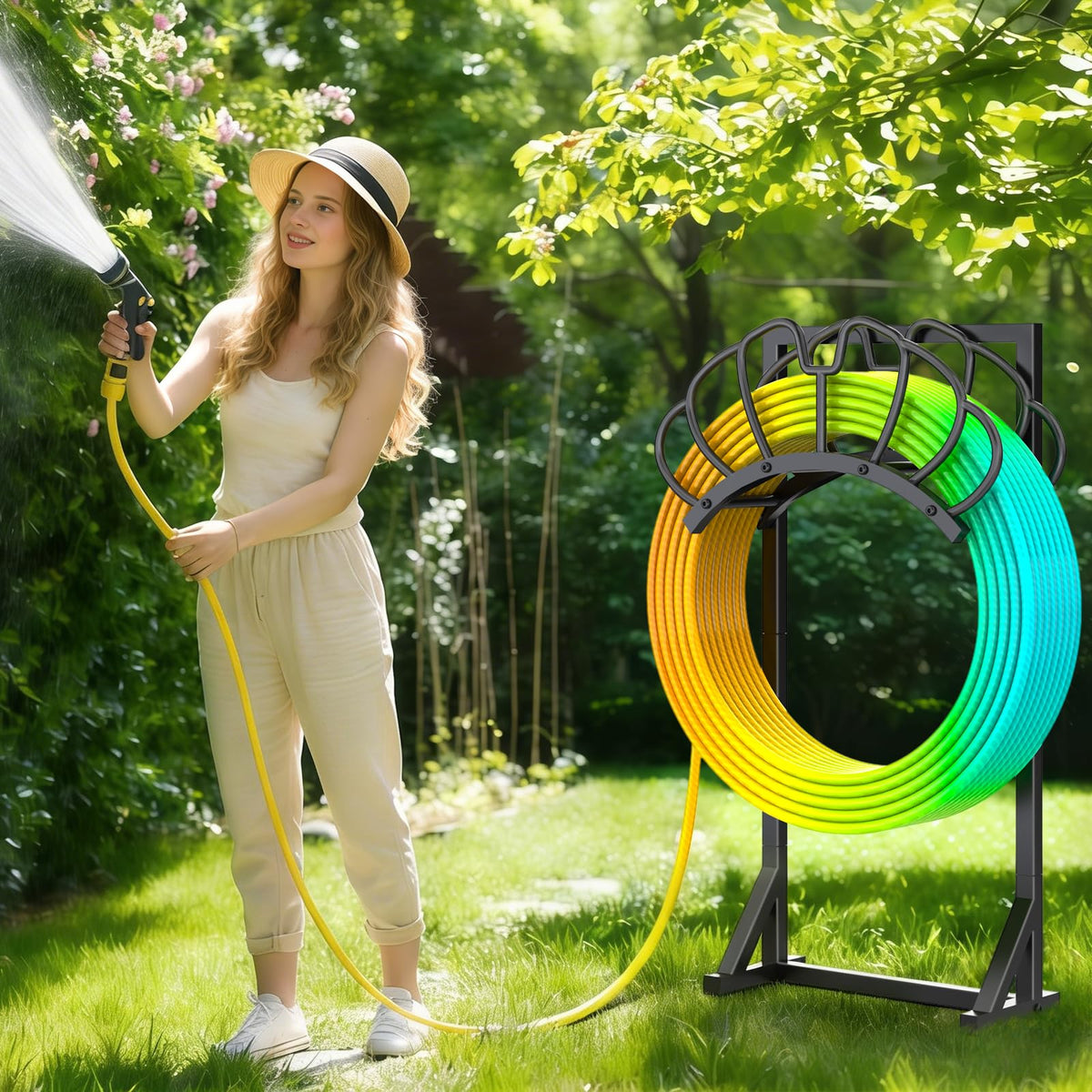 COZEER heavy-duty steel hose holder withstands outdoor weather for long-lasting use.