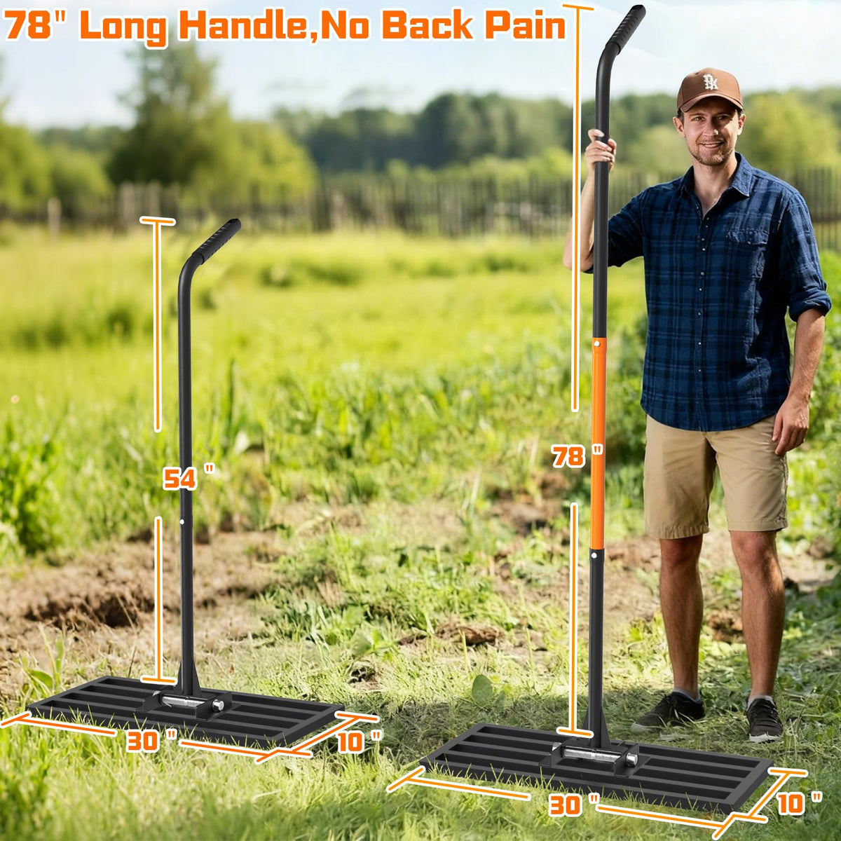 COZEER rake with 78-inch extended handle reduces bending during lawn projects.