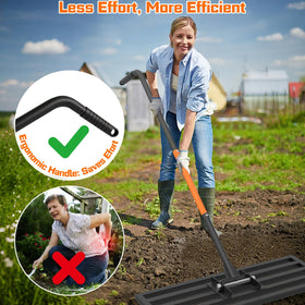 COZEER Leveling Rake in action leveling soil and smoothing lawns.