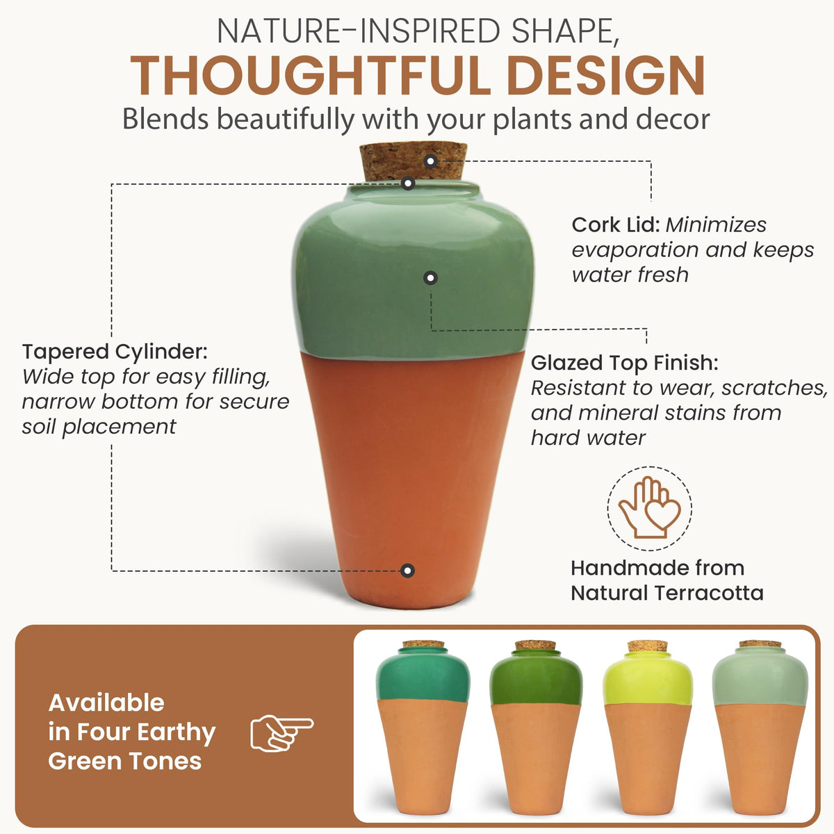 Cozy Chrysalis reusable terracotta design supports sustainable plant hydration.