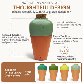 Cozy Chrysalis reusable terracotta design supports sustainable plant hydration.