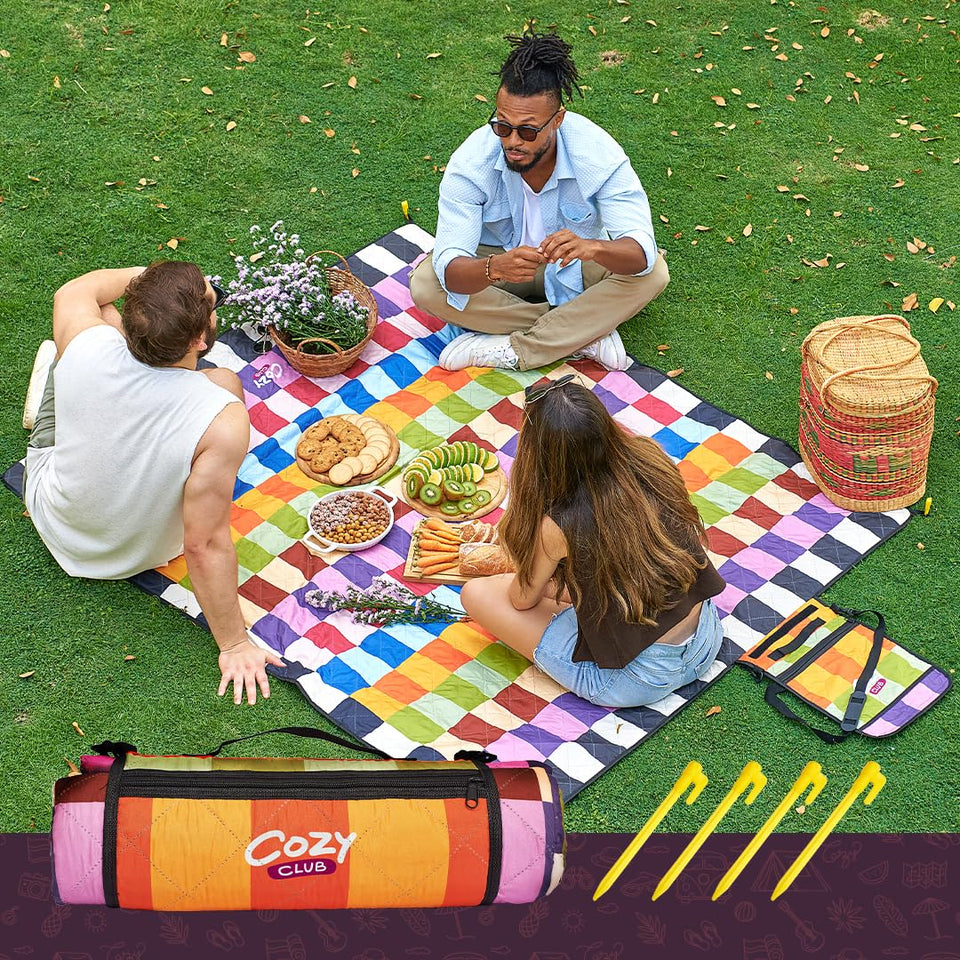 Cozy Club waterproof picnic blanket folded compact for easy carry