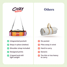 Cozy Club picnic blanket with stakes secures on windy beaches