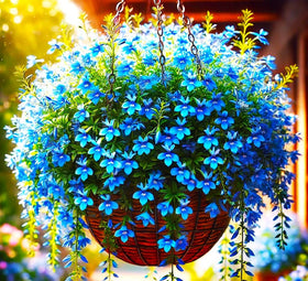 Cozy Crib Lobelia Blue Cascade seeds form a dense blue carpet ideal for borders.