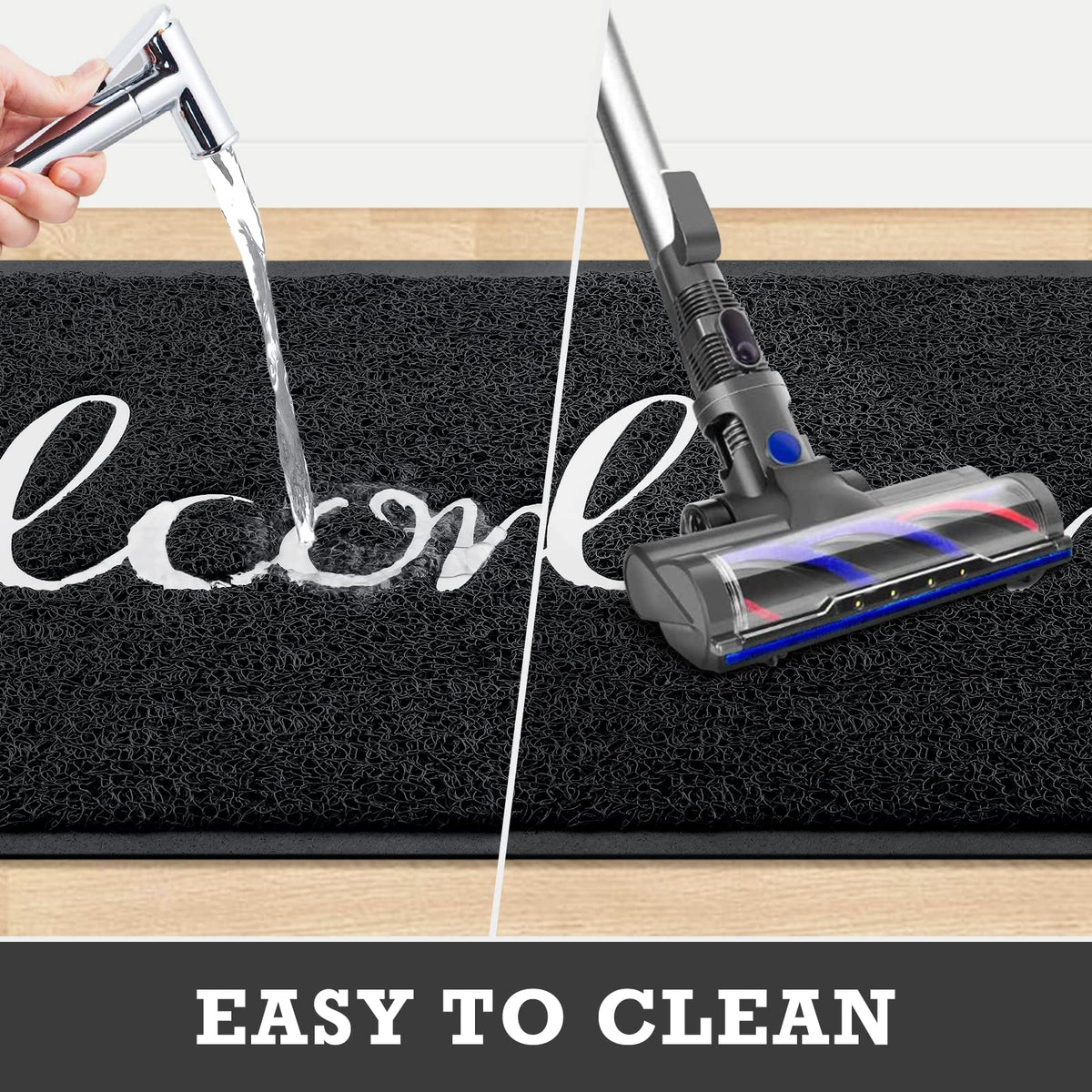 CozyBounty door mat is easy to clean with hose or vacuum.