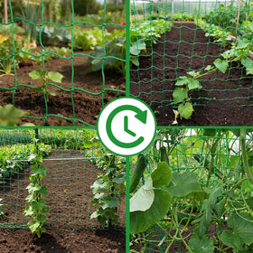 COZYDIG garden divider net creates a green privacy screen with plants.
