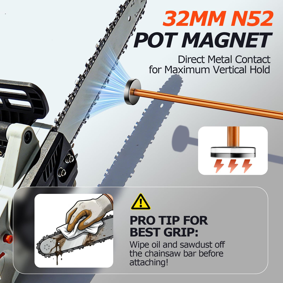COZYMO magnetic gauge on saw bar provides strong hold for steady marking.