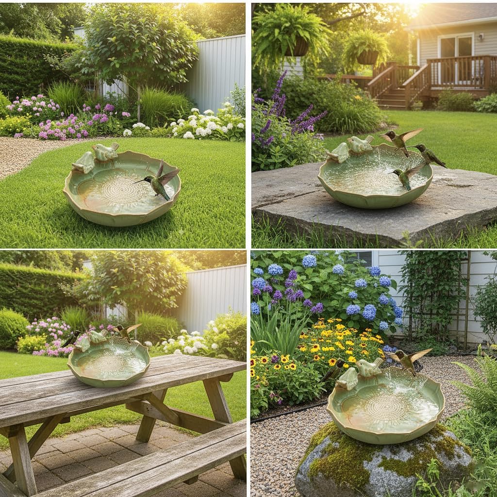 CPWWSXPG bowl with two ceramic birds invites feathered visitors to perch.