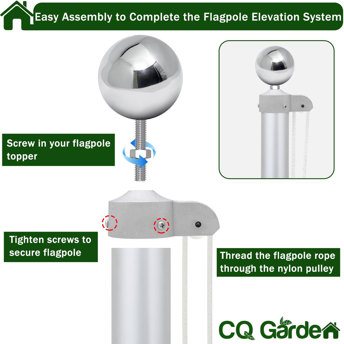 CQ Garden adjustable screws fit 2 to 2.6 inch poles.